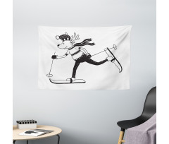 Skiing Funny Reindeer Wide Tapestry