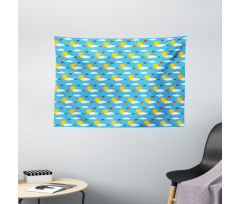 Sky Cartoon with Fluffy Clouds Wide Tapestry