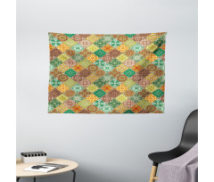Traditional Vintage Tiles Wide Tapestry