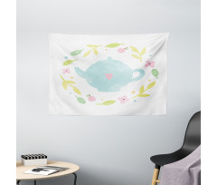 Grungy Teapot Floral Wreath Wide Tapestry