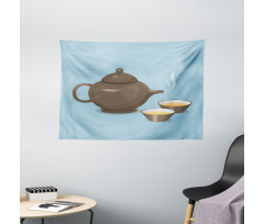 Tea Cups Beverage Drink Theme Wide Tapestry