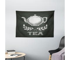 Teapot Leaf Branches Chalkboard Wide Tapestry
