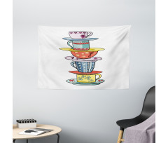 Hand Drawn Art Colorful Cups Wide Tapestry