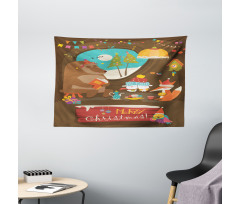 Merry Xmas Tea Party Animals Wide Tapestry