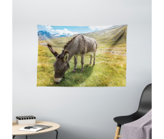 Donkey Eating Grass Mountain Wide Tapestry