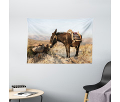 Greek Donkey in Mountains Wide Tapestry