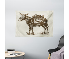 Vintage Animal with Baskets Wide Tapestry