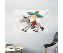 Mexican Man with Sombrero Wide Tapestry