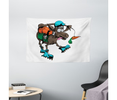 Funny Animal Chasing Carrot Wide Tapestry