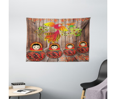 Folkloric Russian Dolls Wide Tapestry