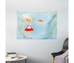 Blonde Chef with Spaghetti Wide Tapestry