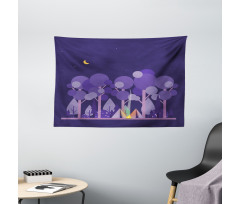 Night at Campsite Scene Wide Tapestry