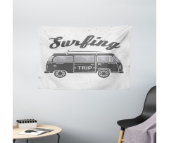 Vintage Van and Surfing Words Wide Tapestry