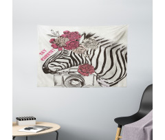 Zebra Head Say Cheese Words Wide Tapestry