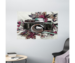 Watercolor Exotic Blooms Wide Tapestry