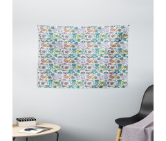 Cartoon Style Fauna Pattern Wide Tapestry