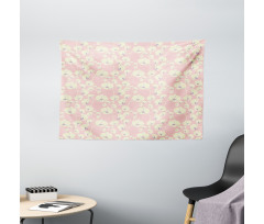 Blooming Nature on Pale Pink Wide Tapestry