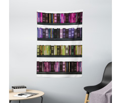 Colorful Books on Shelves Tapestry