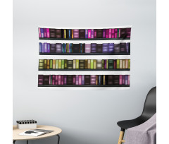 Colorful Books on Shelves Wide Tapestry