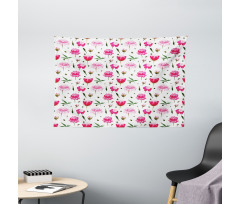 Watercolor Pastel Blooms Wide Tapestry