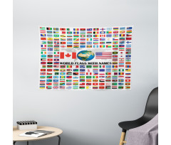 World Flags with Names Wide Tapestry