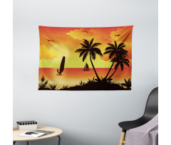 Coconut Palms and Surfer Wide Tapestry
