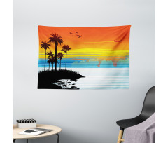 Sunset Sky with Seagulls Wide Tapestry