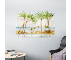 Sandy Beach and Palm Trees Wide Tapestry
