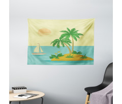 Tropical Palm Tree and Boat Wide Tapestry