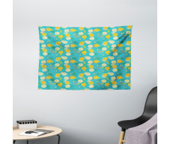 Flowers on Blue Pattern Wide Tapestry