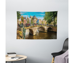 Old Bridge over a Canal Wide Tapestry