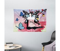 Fairy Girl with Wings Wide Tapestry