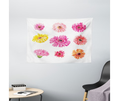 Pink Yellow Flowers Wide Tapestry