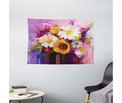 Hand Painted Bouquet Wide Tapestry