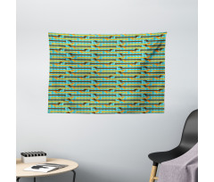 Blue Backdrop Dachshund Dogs Wide Tapestry