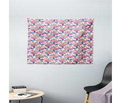 Butterflies Pink Flowers Wide Tapestry