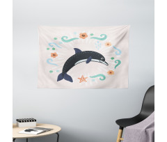 Nautical Ocean Animal Line Wide Tapestry