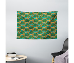 Animals and Monstera Leaves Wide Tapestry