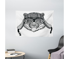 Hipster Cat Modern Design Wide Tapestry