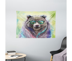 Colored Wild Bear Art Wide Tapestry