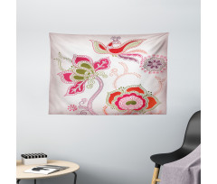 Mystic Bird Eastern Floral Wide Tapestry