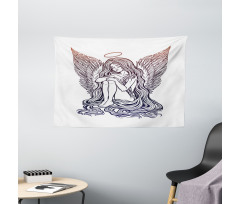 Long Hair Girl and Halo Wide Tapestry