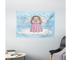 Doodle Girl on Cloud Wide Tapestry