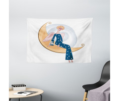 Girl with Trumpet Moon Wide Tapestry