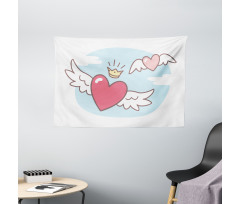 Flying Hearts and Crown Wide Tapestry