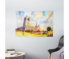 Watercolor Street View Wide Tapestry