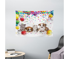 Cat and Dog Party Wide Tapestry