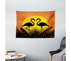 Sunset Flamingo Leaves Wide Tapestry