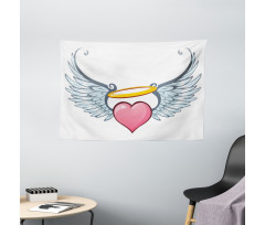 Valentines Day Winged Heart Wide Tapestry