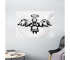 Sketch Style Christmas Angel Wide Tapestry
